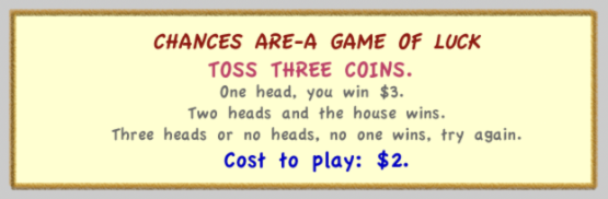Three toss coins game sign
