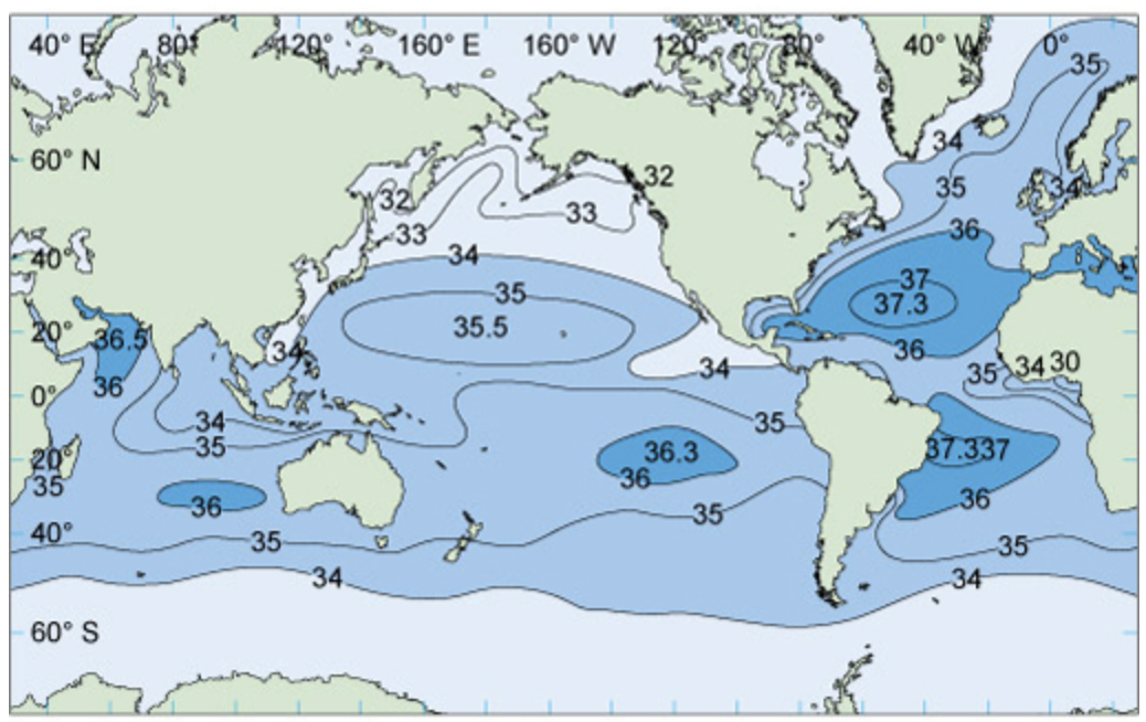 Oceans of the World Salinity map